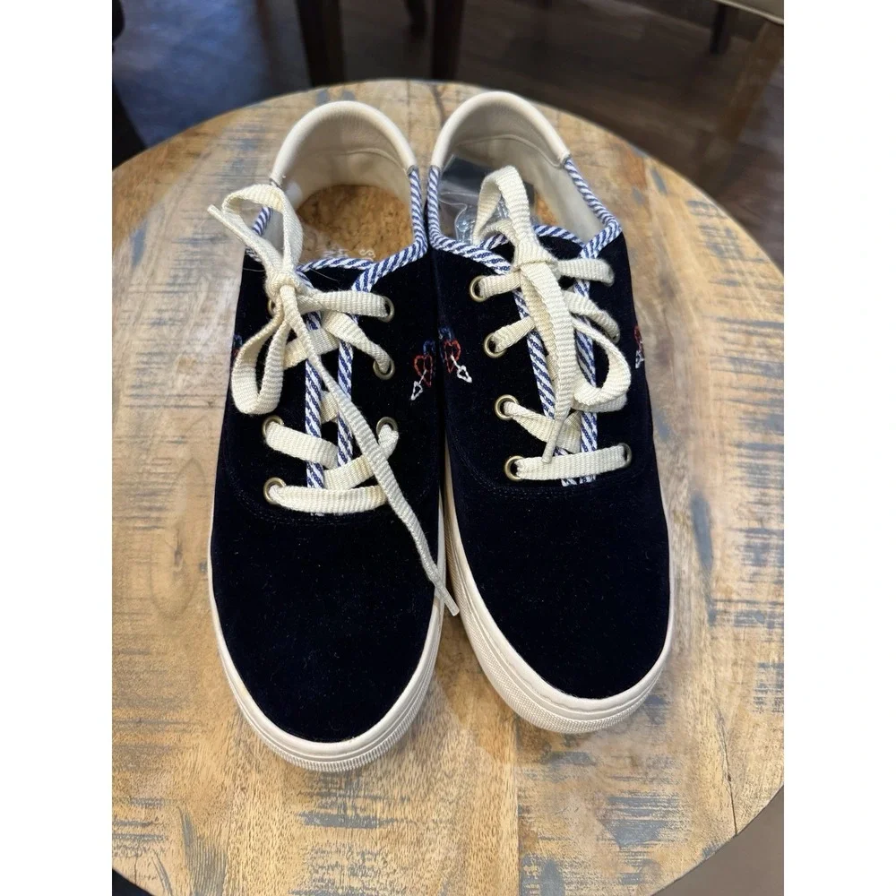 Soludos Velvet Paris Platform Sneakers In‎ Navy Size 9 $169 Extra Shoe Strings